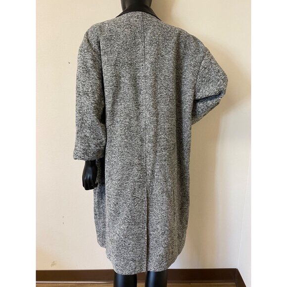 Dkny Women Gray Heathered Faux Leather Trim Long Sleeve Trench Coat Size L NWOT - Picture 3 of 3